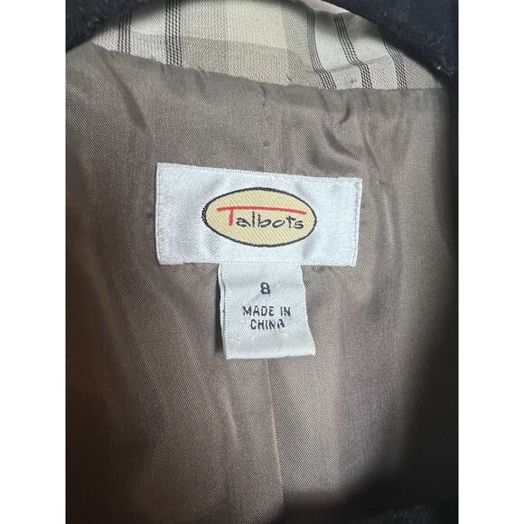 Talbots Women's Blazer Plaid Tan White Green Satin Size 8 3/4 Sleeve Cottagecore - Picture 2 of 10